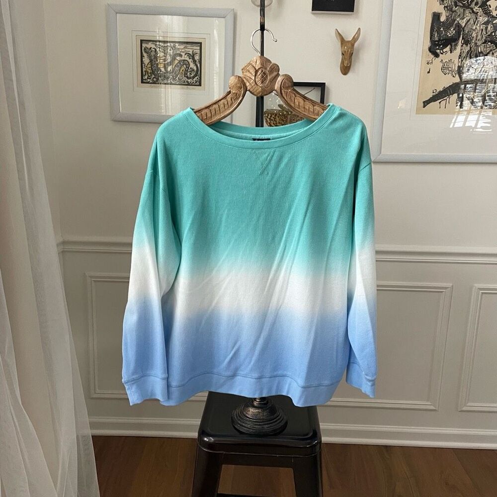 Splendid Thermal Dip Dye Shirt Sweatshirt Blue Green XL